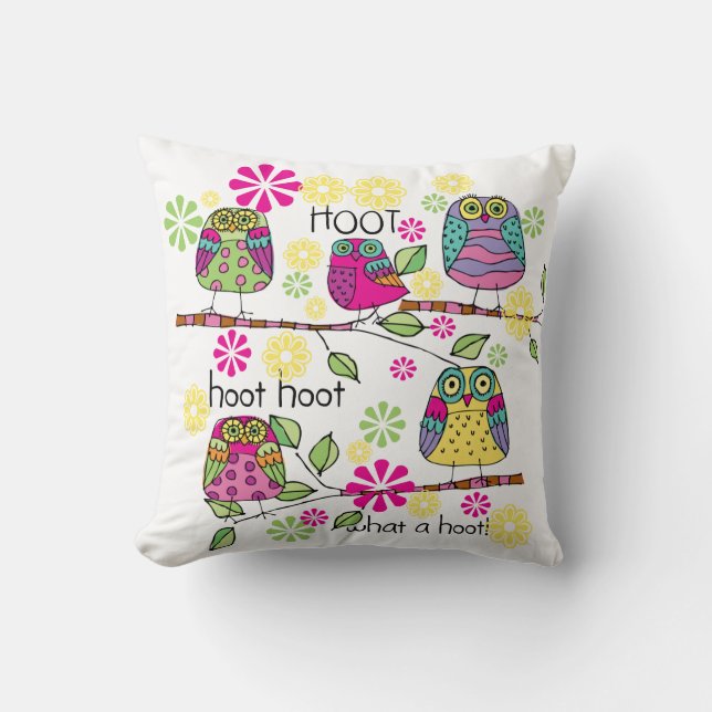Hootie Owl Throw Pillow (Front)