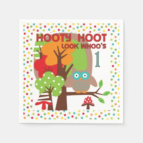 Hooty Hoot Owl 1st Birthday Paper Napkins