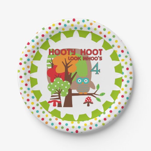 Hooty Hoot Owl 4th Birthday Paper Plates