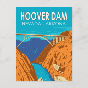 Hoover Dam Arizona Nevada Illustration Travel Art Postcard