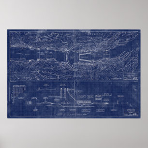 Hoover Dam Blueprint-Style Schematic Poster