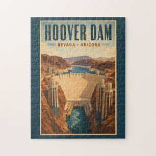 Hoover Dam Power Plant Illustration Travel Art Jigsaw Puzzle