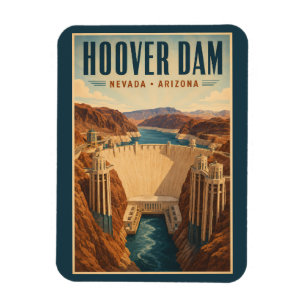 Hoover Dam Power Plant Illustration Travel Art Magnet