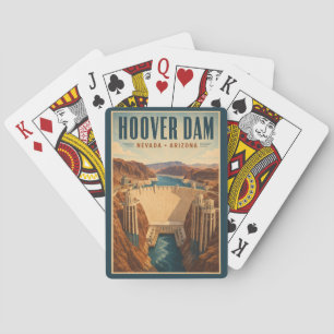 Hoover Dam Power Plant Illustration Travel Art Poker Cards