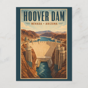 Hoover Dam Power Plant Illustration Travel Art Postcard
