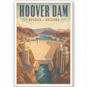 Hoover Dam Power Plant Illustration Travel Art Sticker