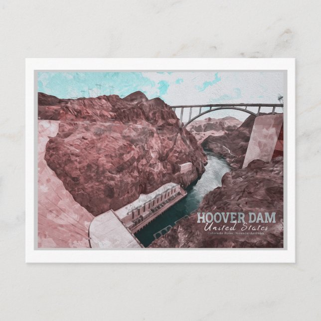 HOOVER DAM WATERCOLOR - NEVADA - ARIZONA POSTCARD (Front)