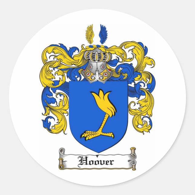 HOOVER FAMILY CREST -  HOOVER COAT OF ARMS CLASSIC ROUND STICKER (Front)