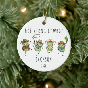 Hop Along Cowboy Personalized Frog Ceramic Ornament