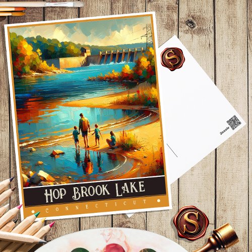 Hop Brook Lake Connecticut  Vintage Painting Postcard