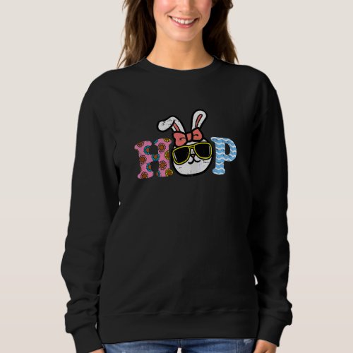 Hop Easter Bunny Sunglasses Ribbon Cute Girls Kids Sweatshirt
