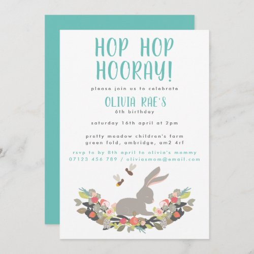 Hop Hop Hooray Rabbit Birthday Party Invitation