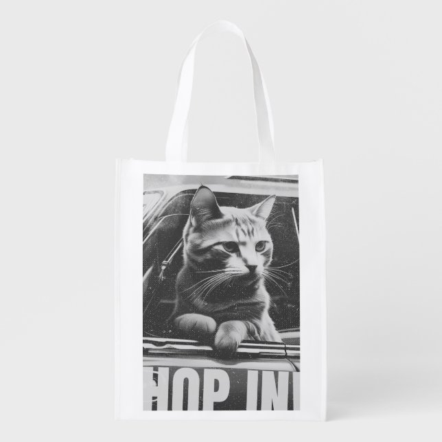 hop in-BW Grocery Bag (Front)