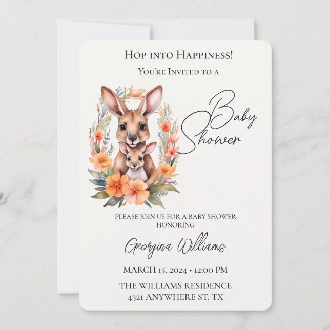 Hop Into Happiness Cute Kangaroo Baby Shower  Invitation (Front)
