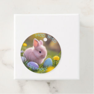Hop Into Happiness – Fluffy Pink Bunny Easter Favor Tags