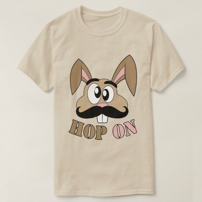 Hop On Mustache Rabbit T-Shirt (Design Front)