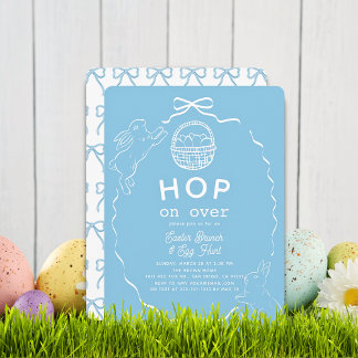 Hop on Over Blue Bow Bunny Easter Brunch Invitation