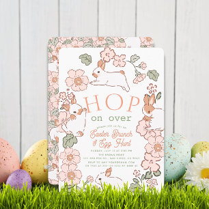 Hop on Over Bunny Boho Floral Easter Brunch Invitation