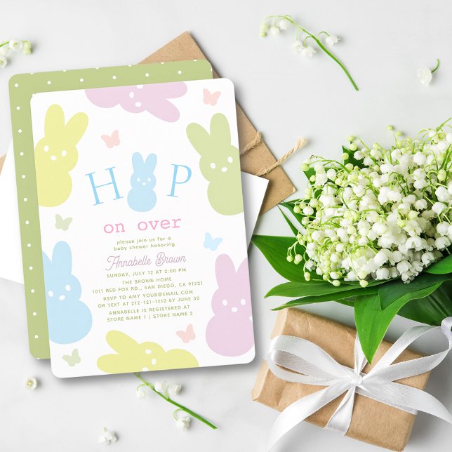 Hop on Over Bunny & Butterfly Girl Baby Shower Invitation (Creator Uploaded)