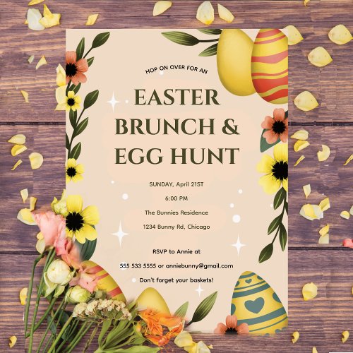 Hop on Over Easter Brunch Egg Hunt Bunny Cute Invitation