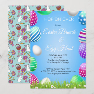 Hop on Over Easter Brunch Egg Hunt Bunny Cute  Invitation