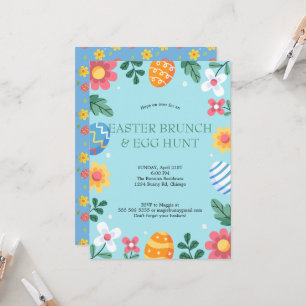 Hop on Over Easter Brunch Egg Hunt Bunny Floral Invitation