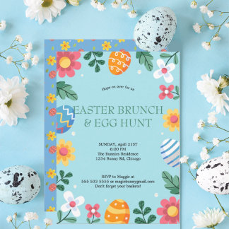 Hop on Over Easter Brunch Egg Hunt Bunny Floral Invitation