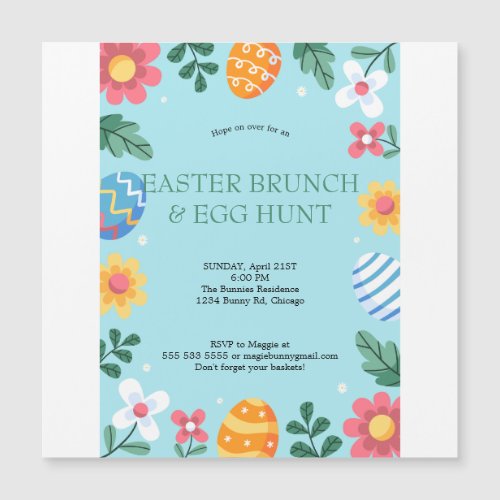 Hop on Over Easter Brunch Egg Hunt Bunny Floral Magnetic Invitation