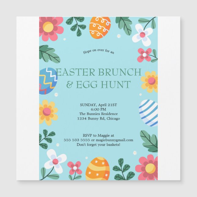 Hop on Over Easter Brunch Egg Hunt Bunny Floral Magnetic Invitation (Front)