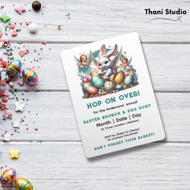 Hop On Over Easter Bunny & Eggs Customizable Name Invitation (Creator Uploaded)
