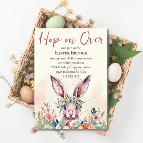 Hop on Over Easter Bunny Spring Floral Brunch  Invitation