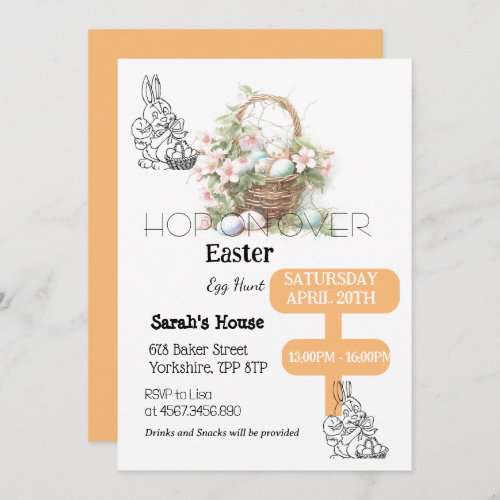 Hop On Over Easter Egg Hunt Bunny Brunch  Invitation