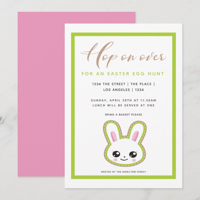 Hop On Over Easter Egg Hunt Bunny Personalized Invitation (Front/Back)