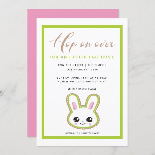 Hop On Over Easter Egg Hunt Bunny Personalized Invitation