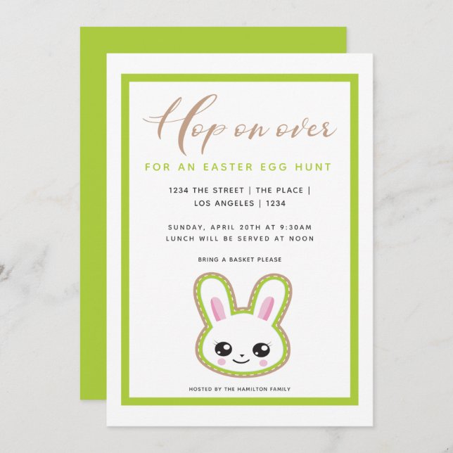 Hop On Over Easter Egg Hunt Bunny Personalized Invitation (Front/Back)