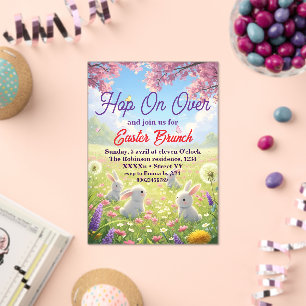 Hop on Over Easter Floral Bunny Spring Brunch Acrylic Invitations