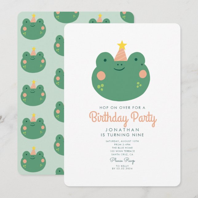 Hop on over Frog birthday party  Invitation (Front/Back)