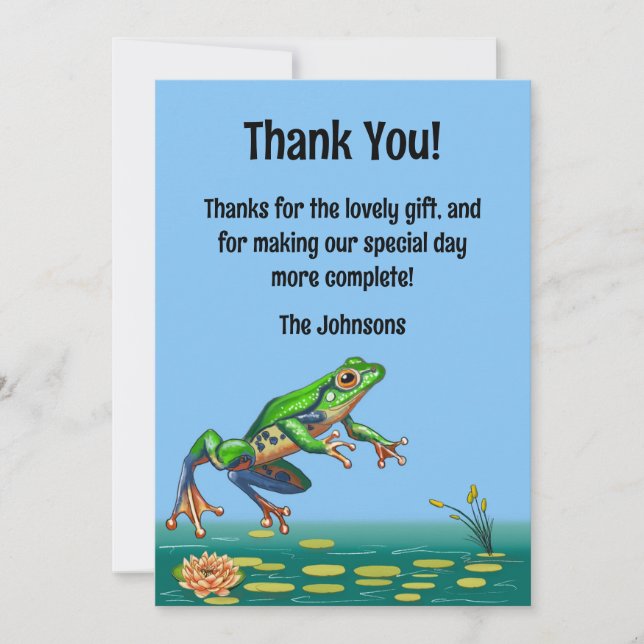 Hop On Over Frog Birthday Thank You Card (Front)