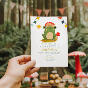 Hop on Over Frog Mushroom  Birthday Invitation