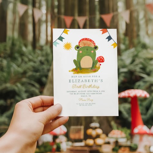 Hop on Over Frog Mushroom  Birthday Invitation