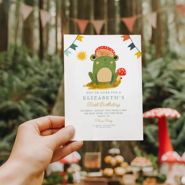 Hop on Over Frog Mushroom  Birthday Invitation (Creator Uploaded)