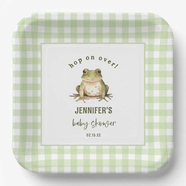 Hop On Over Frog Theme Baby Shower Paper Plates (Front)