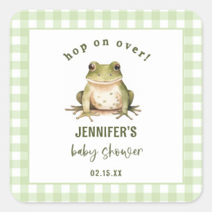 Hop On Over Frog Theme Baby Shower Square Sticker