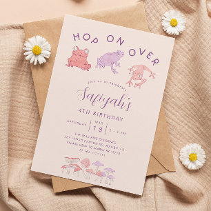 Hop On Over Frogs Girl Birthday Party  Invitation