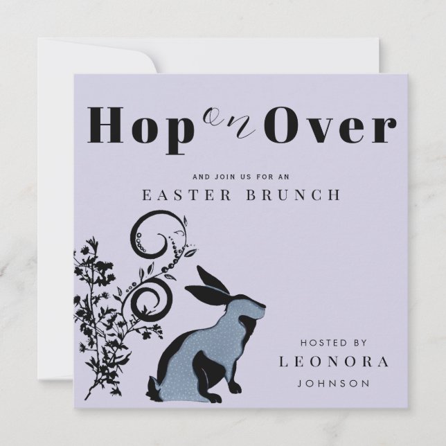 Hop On Over Modern Bunny Easter Brunch Invitation (Front)