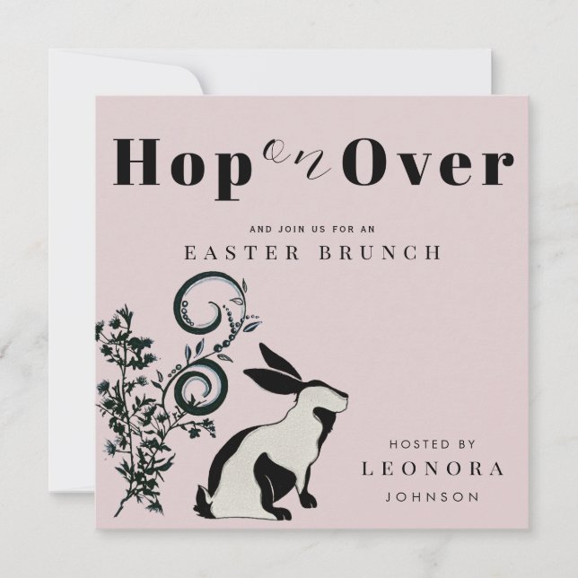 Hop On Over Modern Bunny Easter Brunch Invitation (Front)