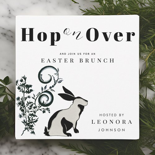 Hop On Over Modern Bunny Easter Brunch Invitation