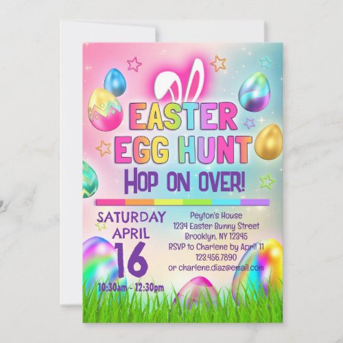 Hop on Over Rainbow Easter Egg Hunt Invitation