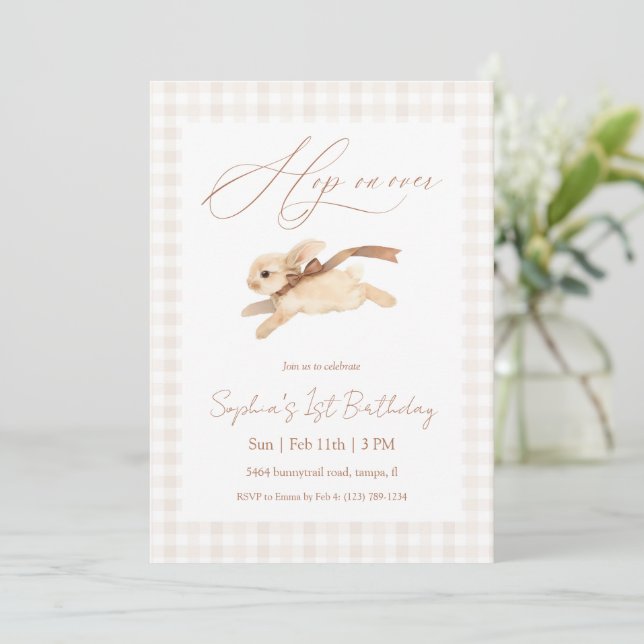 Hop on Over Running Bunny Birthday Invitation (Standing Front)