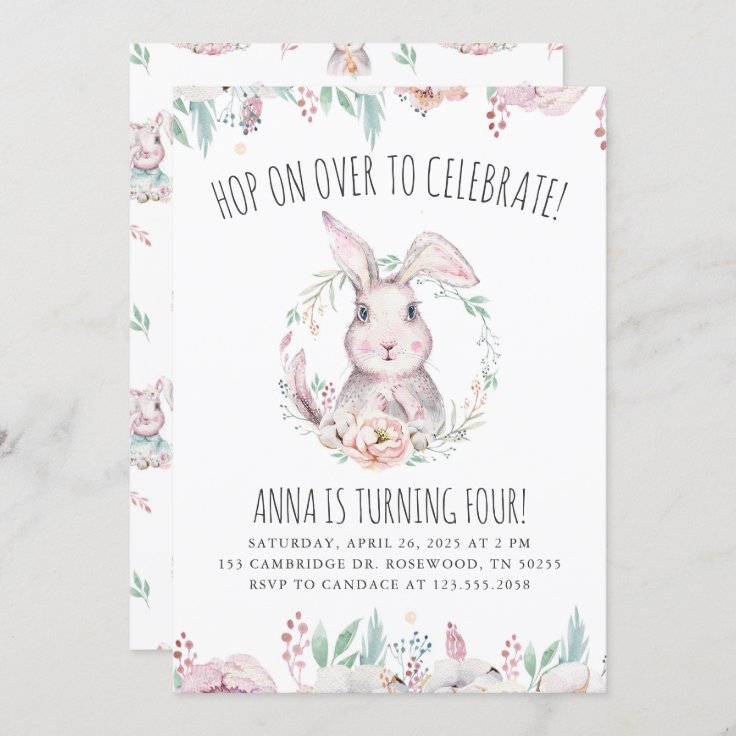 Hop On Over To Celebrate Bunny Birthday Invitation | Zazzle